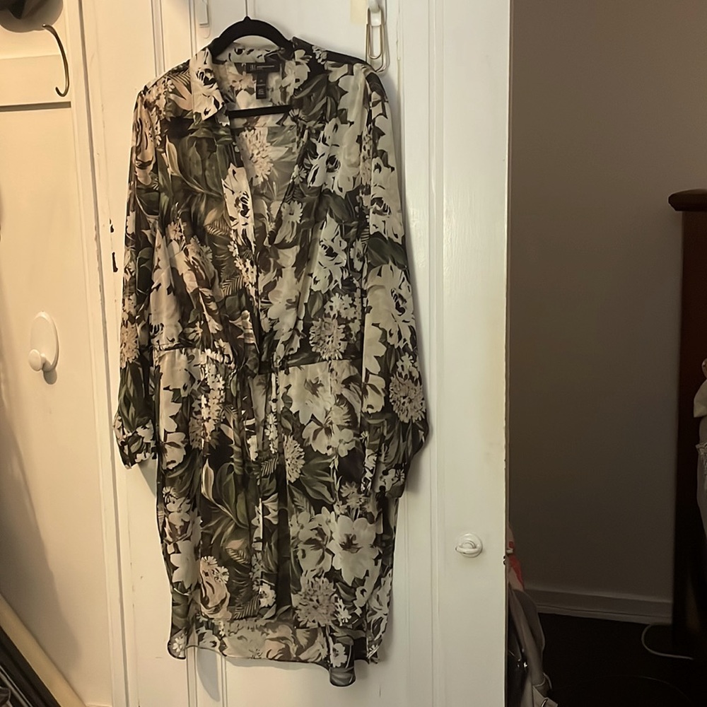 Sheer Floral Button-up Blouse